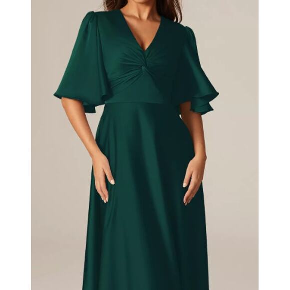 AW BRIDAL 14 1X plus hunter green Elinore satin formal party maxi dress NEW 0B8 - Picture 1 of 9